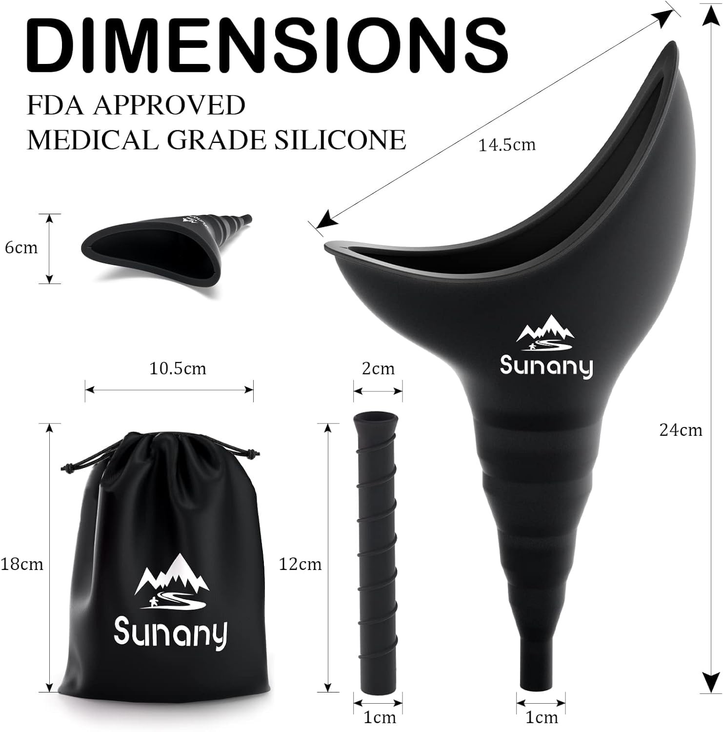 Reusable Silicone Female Urination Device Pee Funnel for Women Black