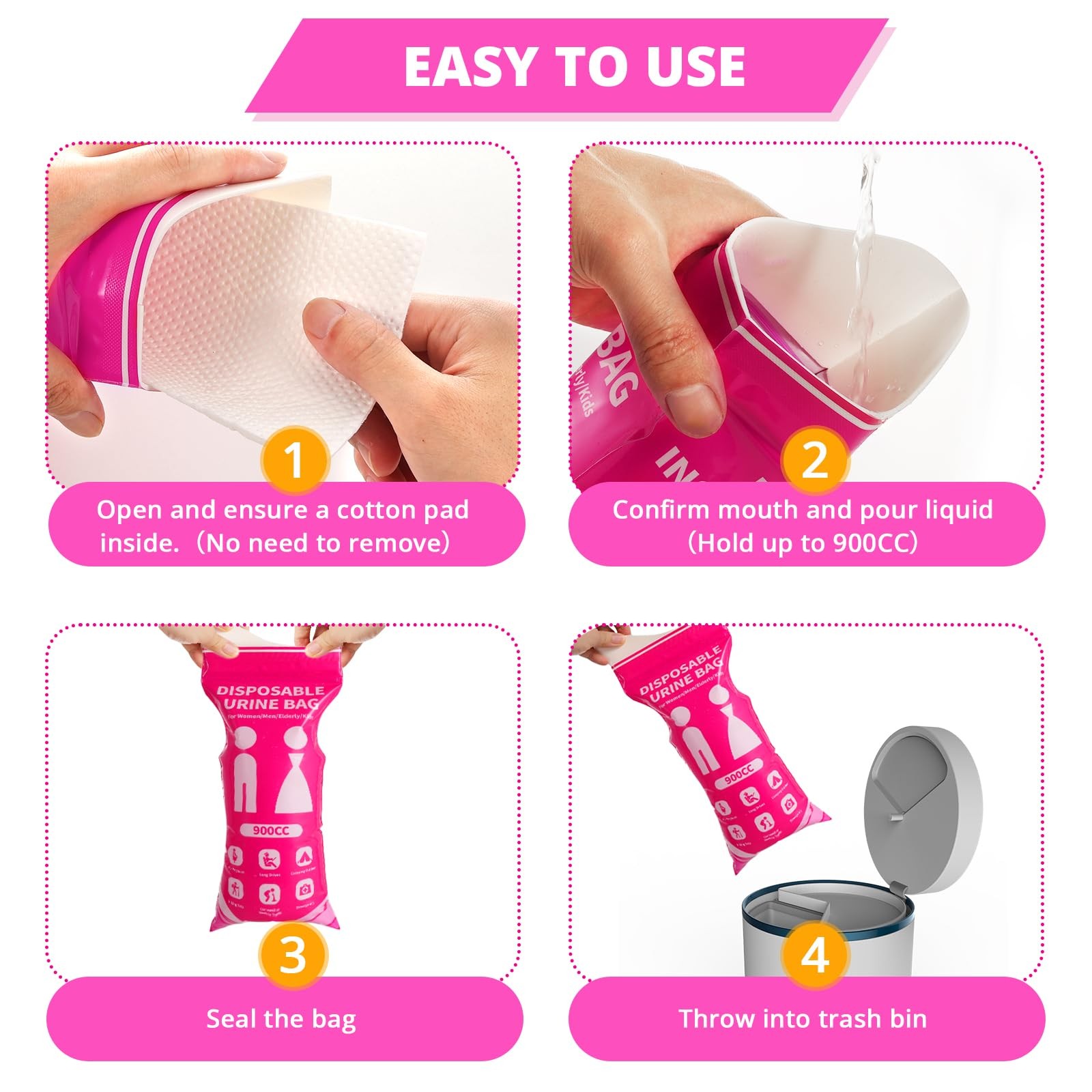 Portable Disposable Urine Bags 900ML – 12 PCS Travel Pee Bags for Emergencies