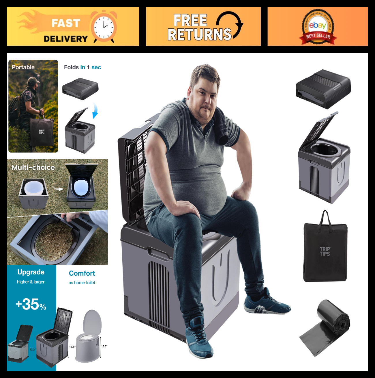 Extra Large Portable Camping Toilet – Folding Travel Potty for Adults, Outdoor U