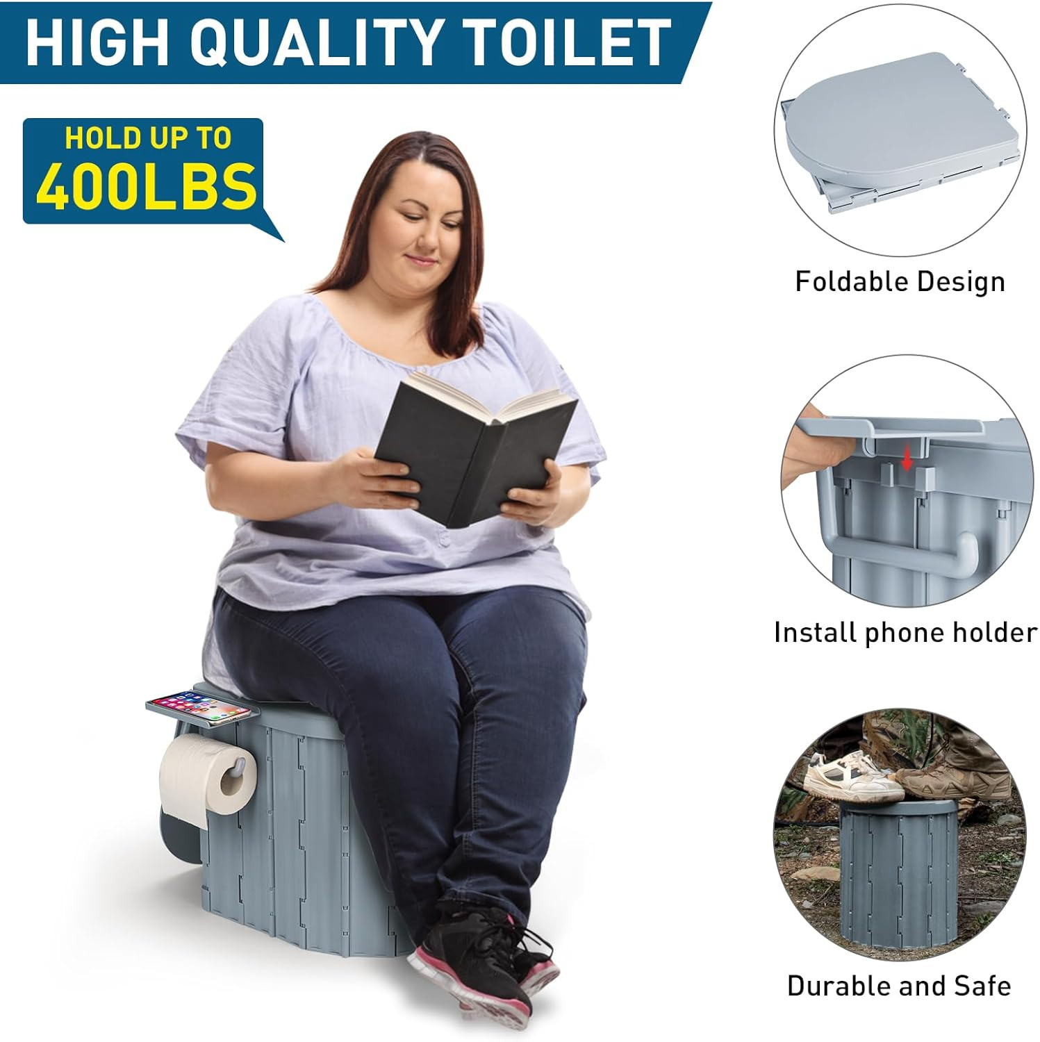 Portable Camping Toilet with Pop-Up Privacy Tent, 12-Inch Toilet Seat, Outdoor P