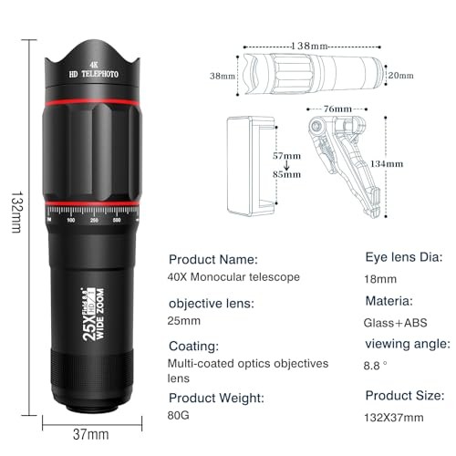 40X Monocular-Telescope Smartphone Monoculars for Adults High Definition for