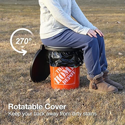 Portable Bucket Toilet Seat with Soft Cushion, 270° Rotating Lid, XL Camping Loo