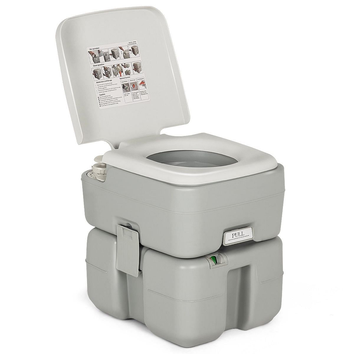 5.3 Gallon Portable Travel Toilet with Piston Pump Flush – Color: Light Gray