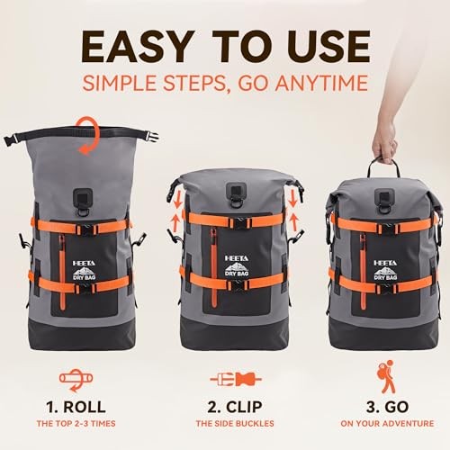 Grey 40L Heavy Duty Roll Top Dry Bags for Men & Women – Waterproof – Roll Top