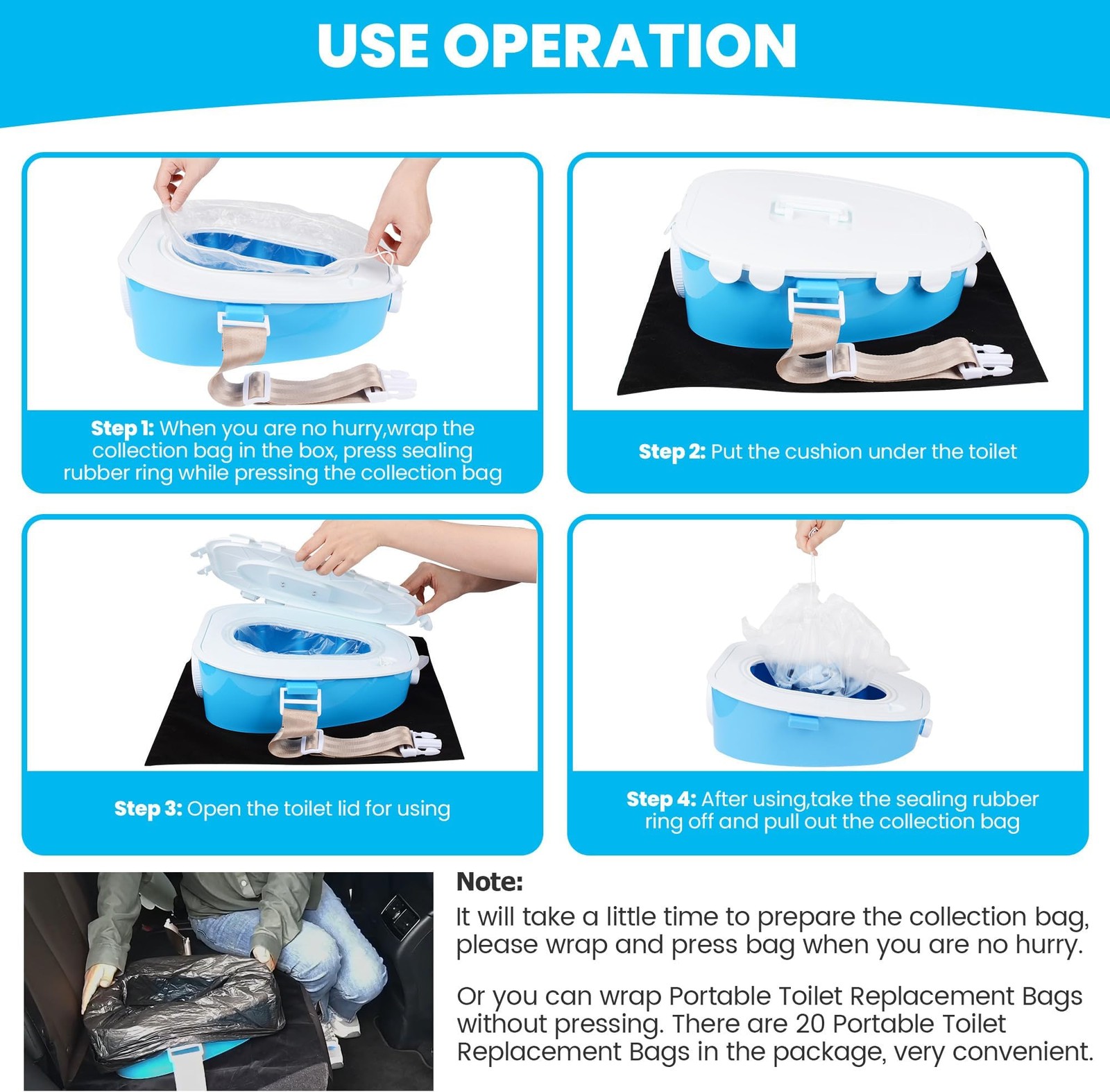 Compact Car Portable Toilet Camping Indoor & Outdoor Commode,Travel Potty,Por…