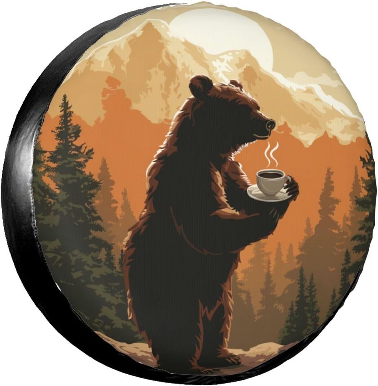 Spare Tire Cover for Rv Trailer Camper- Waterproof 15 inch Sunset Bear Coffee