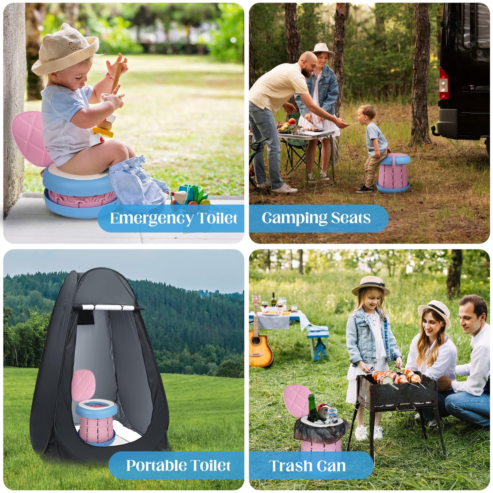 Foldable Portable Camping Toilet Adjustable Travel Potty