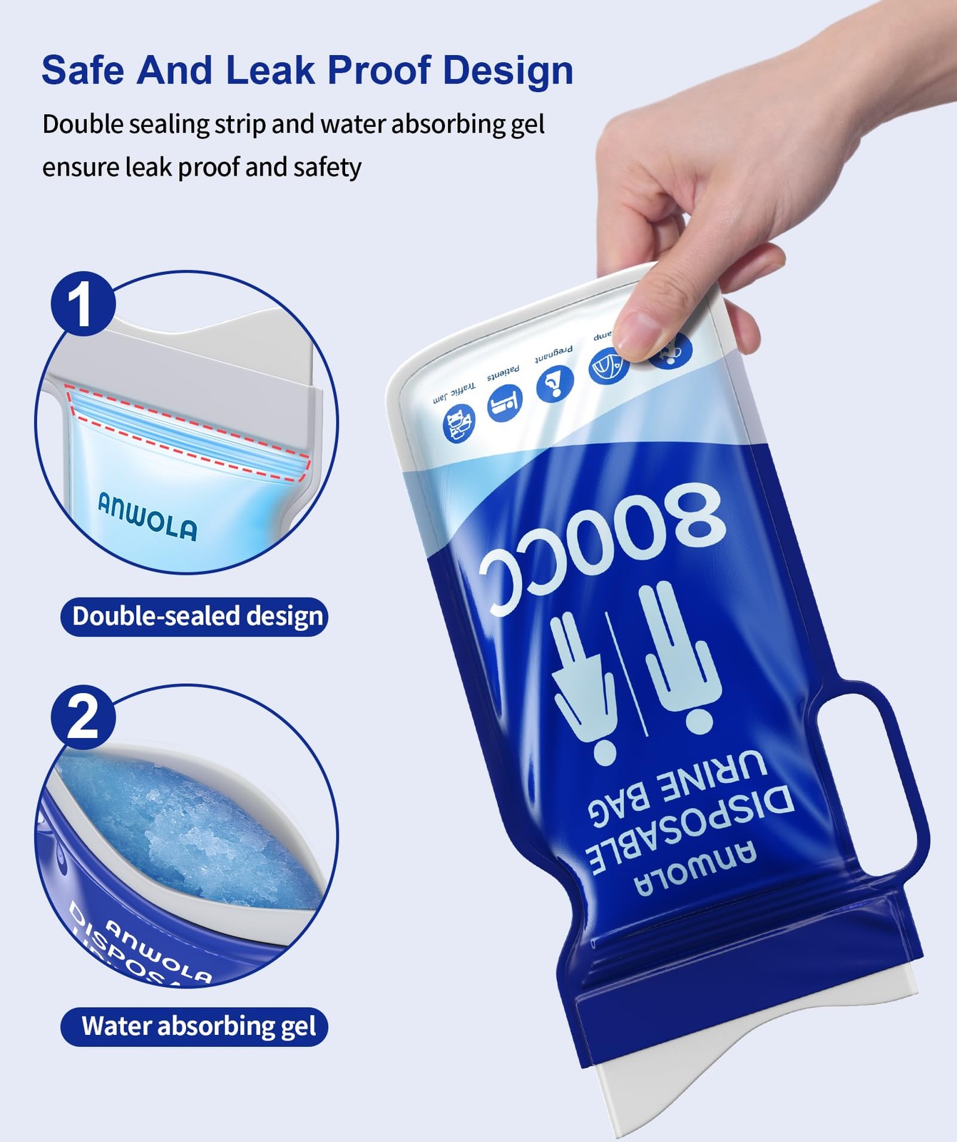 Portable Urine Bags 12 Pack 800ml Emergency Toilet for Travel Camping Hiking Car