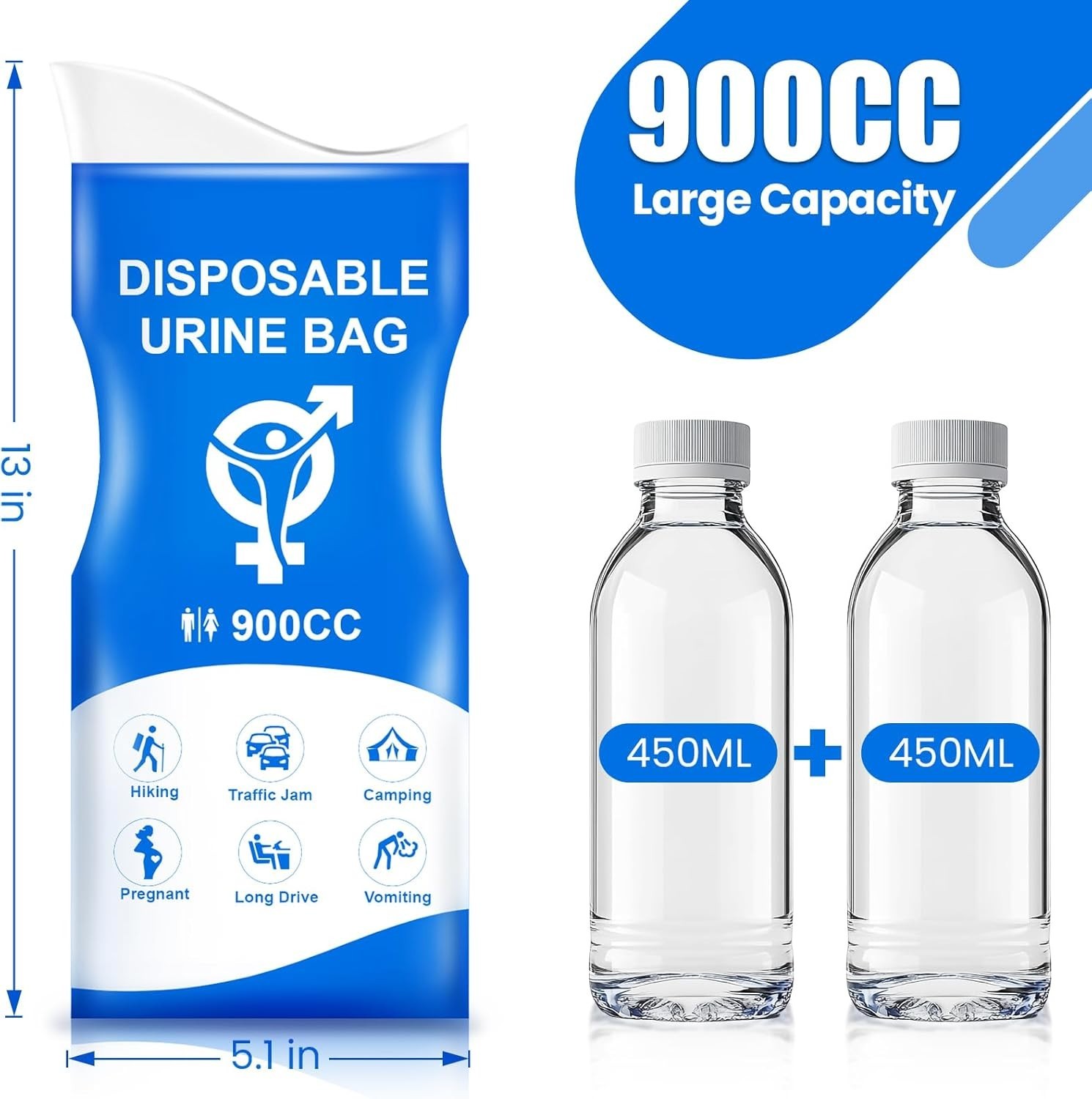 Disposable Urine Bag, 12PCS Pee Bags for Travel for Women Men, 900ML Portable…