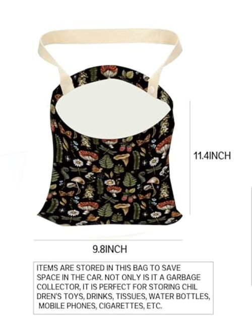 Hanging Car Trash Can Bag – Boho Brown Mushroom Design, Back Cute Boho Mushroom