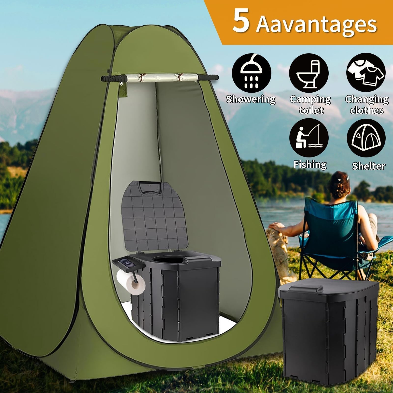 Portable Toilet Kit, Larger Size Portable Camping Toilet with Pop-Up Privacy …