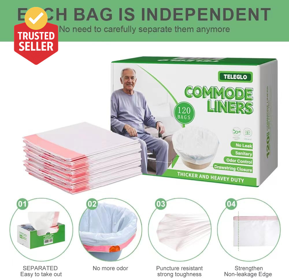Commode Liners 120PCS Bedside Commode Liners Disposable-Portable Toilet Bags for