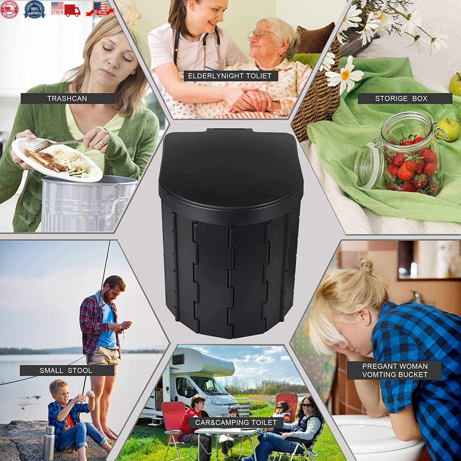 Portable Folding Toilet for Outdoor & Indoor Use, Multi-Use for Travel & Camping