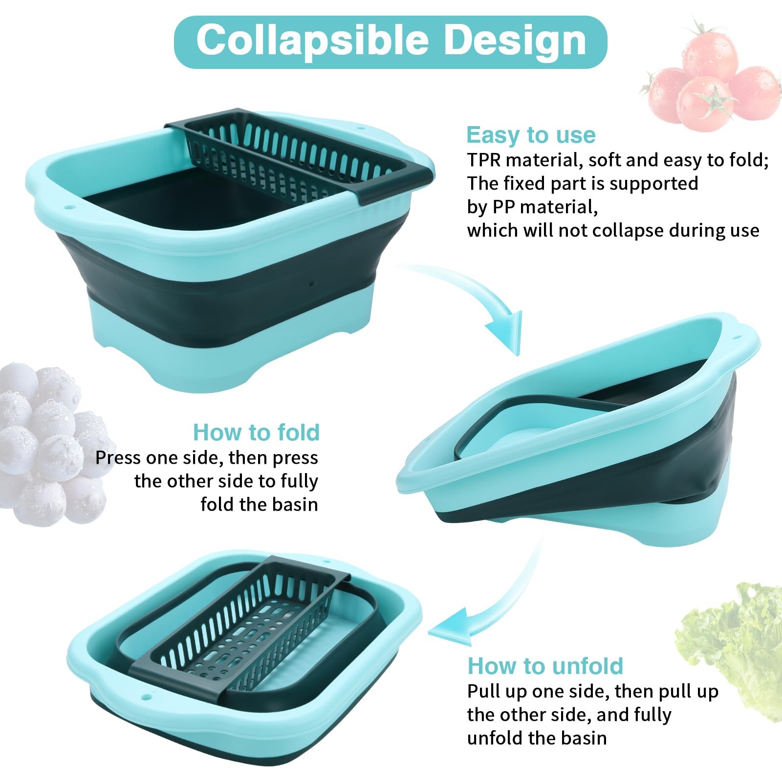 Collapsible Dish Basin with Drain Plug and Portable Sink, 11L(2.91 Gallon) co…