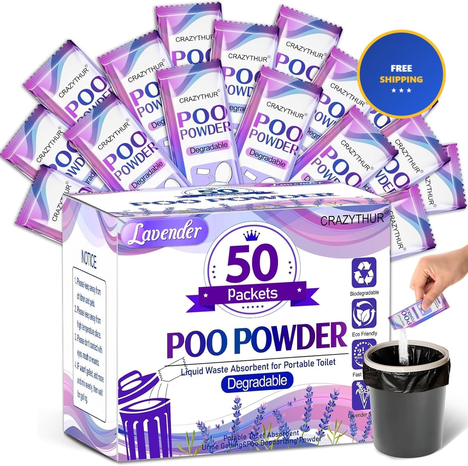 Portable Toilet Gel Poo Powder Xnf-lavender-50p 0.35 Camping Outdoor 17 Pack