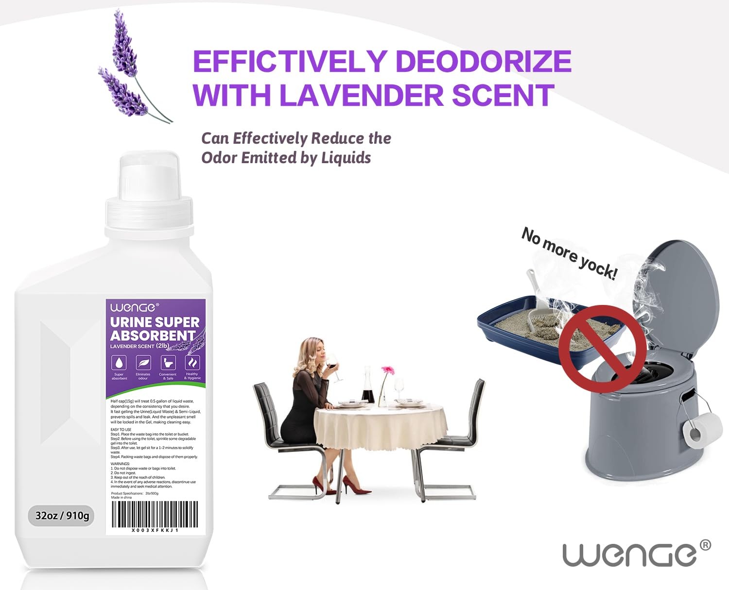 Wenge Urine Super Absorbent, 32.1 Ounce (Pack of 1), Purple Lavender Scent