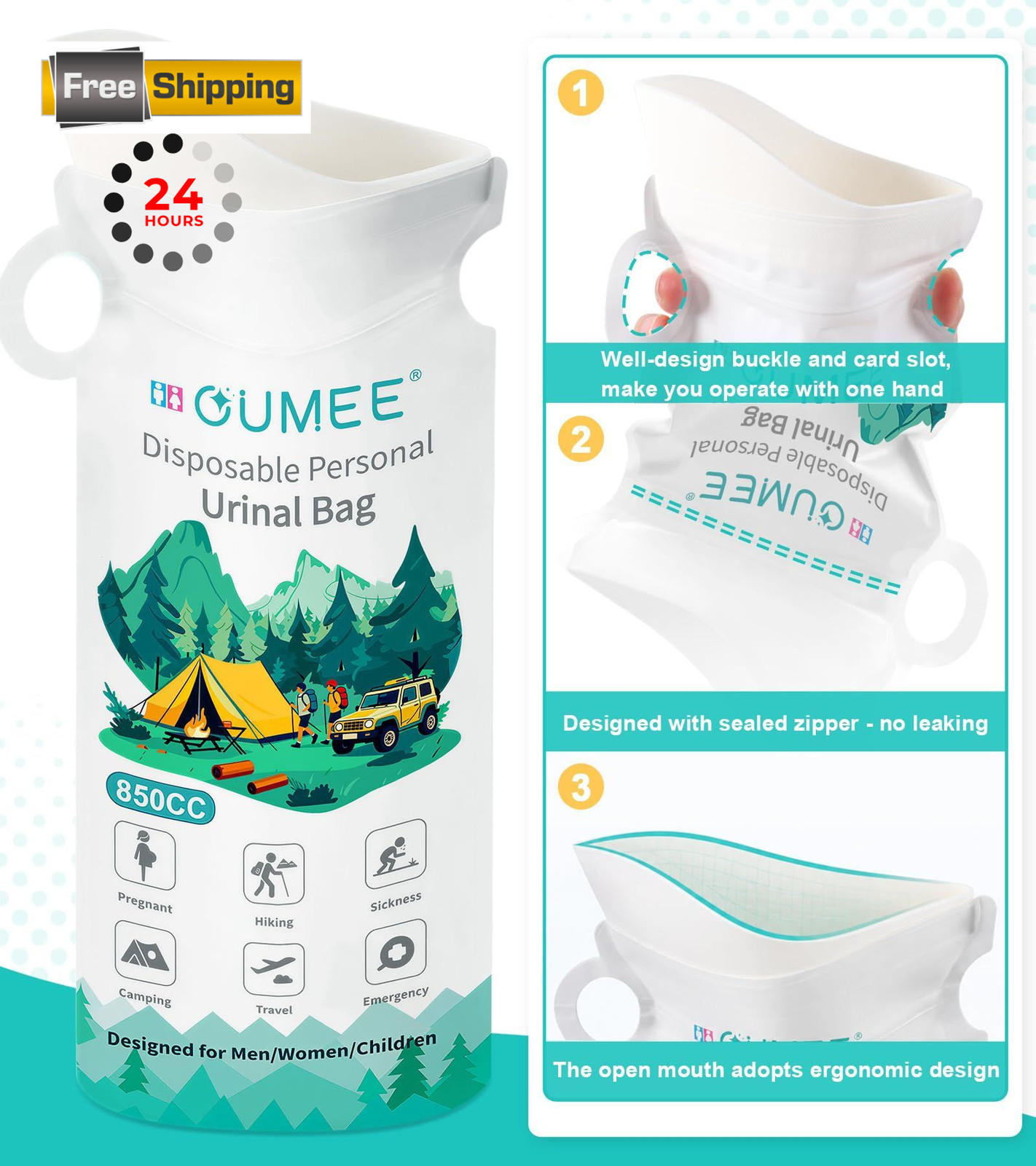 OUMEE 850ML Emergency Disposable Urinal Bags, 8/12/20/28 Pcs Large, white