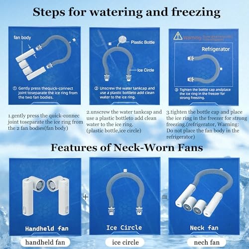 Portable Neck Fan with Ice Ring – Rechargeable Personal Hands-Free Wearable