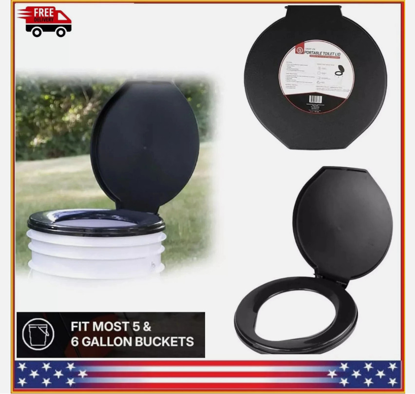 5 Gallon Bucket Toilet Seat w/ Lid Travel Outdoor Camping Hiking Snap On Black