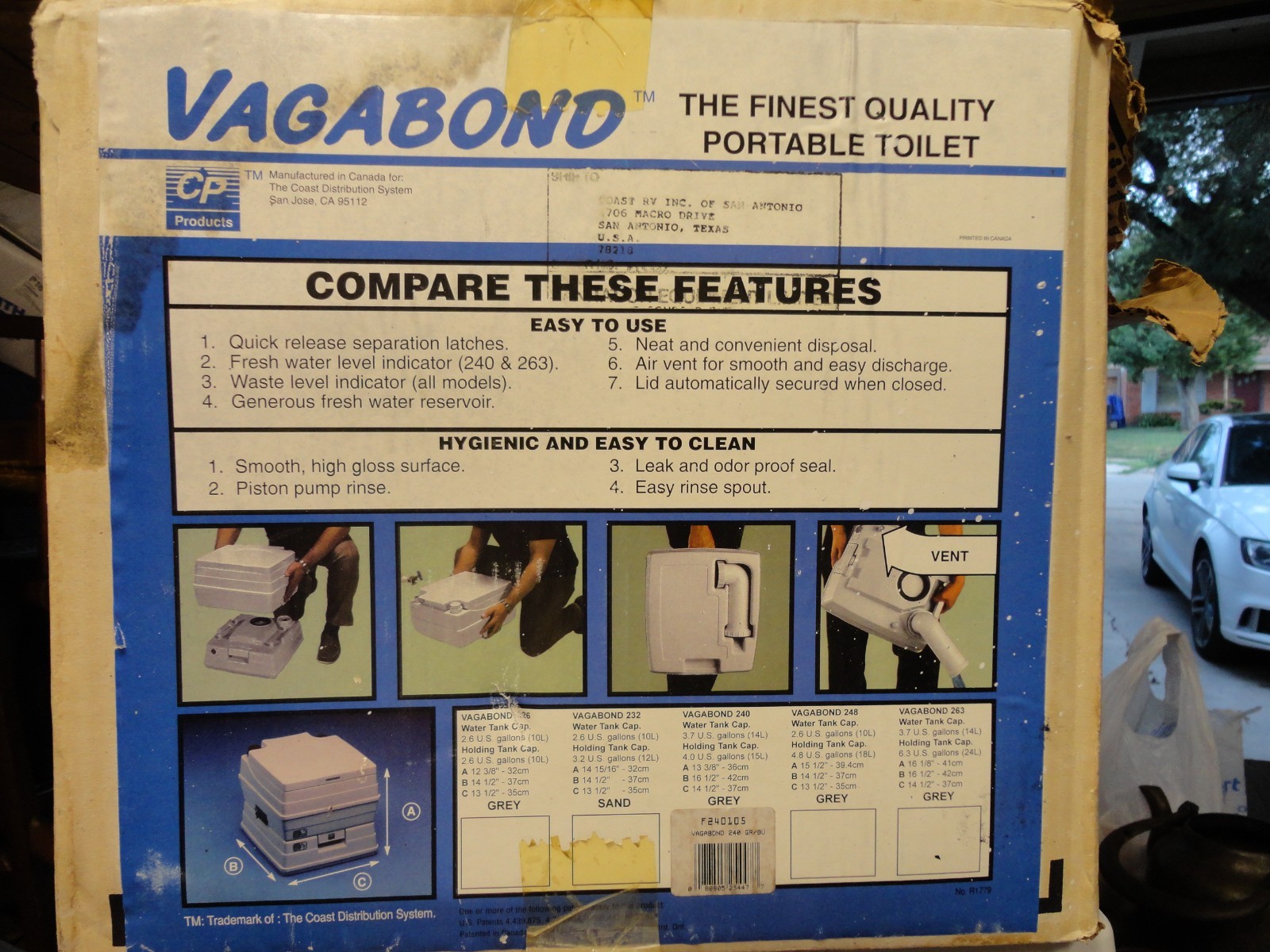 VAGABOND 249 3.7 Gallon Capacity Portable Toilet for RV Camping or Trailer NEW
