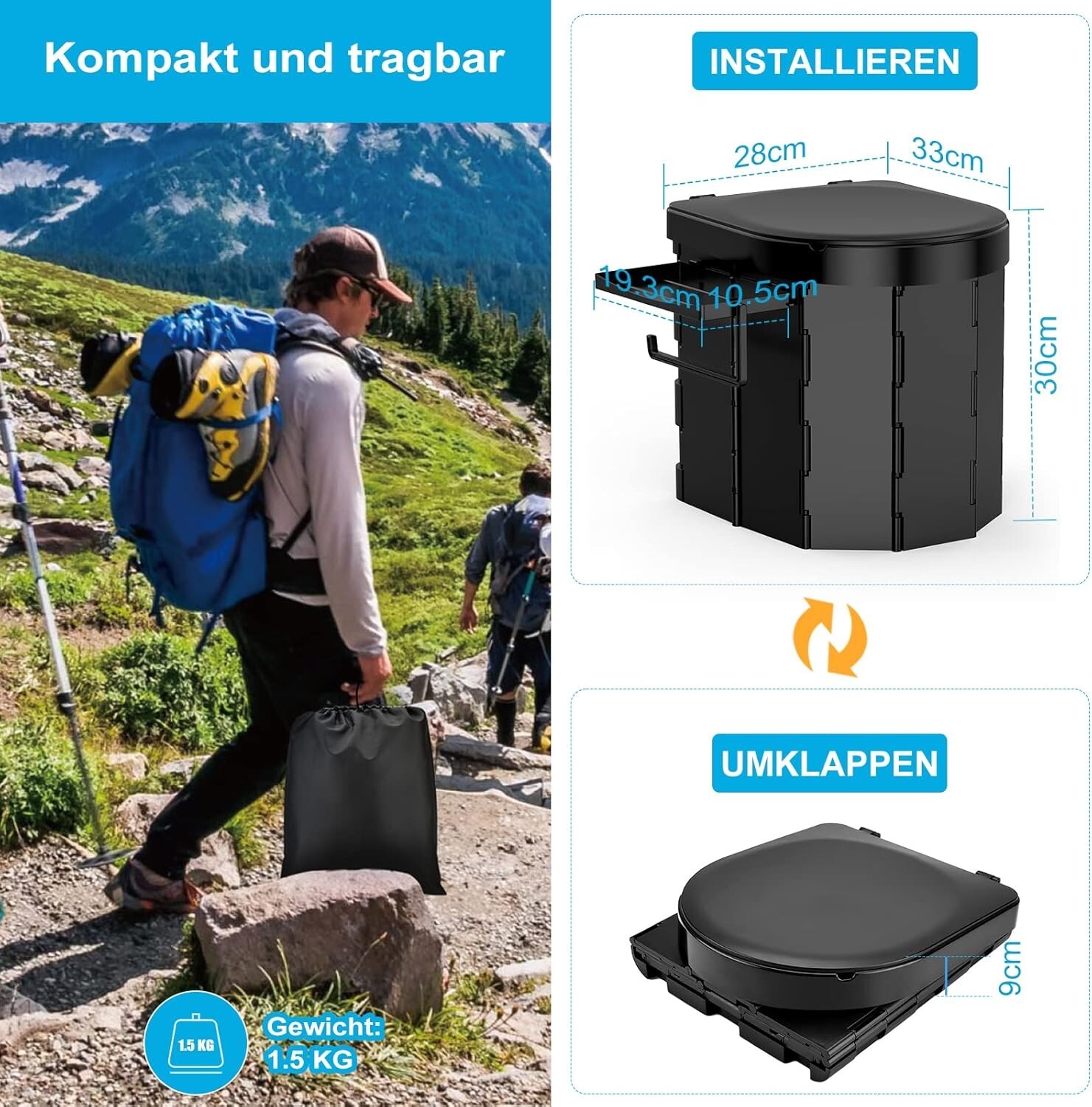 Portable Camping Toilet for Adults 27L Mobile Toilet Phone Holder Hiking