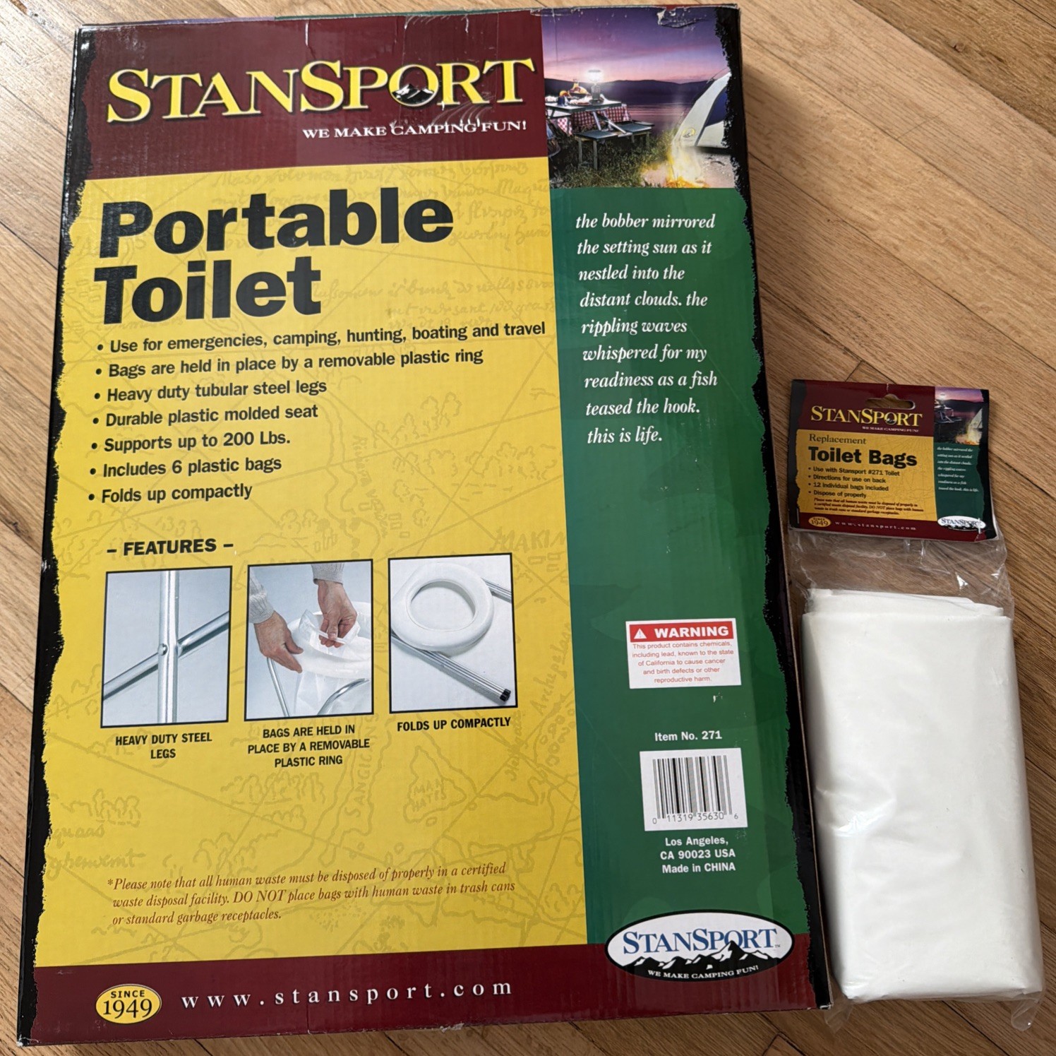Stansport Portable Toilet Up to 200 Pound Weight Capacity+FREE toilet bags pack