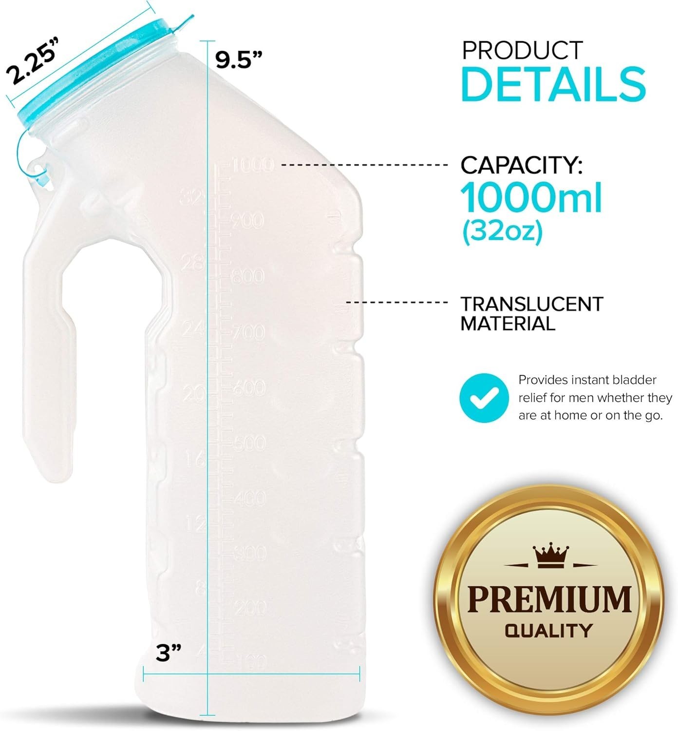 2X Male Emergency Portable Urinal Travel Camping Car Toilet Pee Bottle GLOW LID