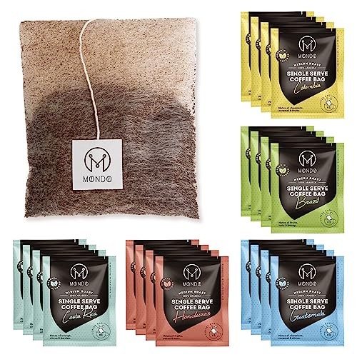 Mondo Single Serve Coffee Bags (20 Cups) Variety Pack – Organic, Medium Roast