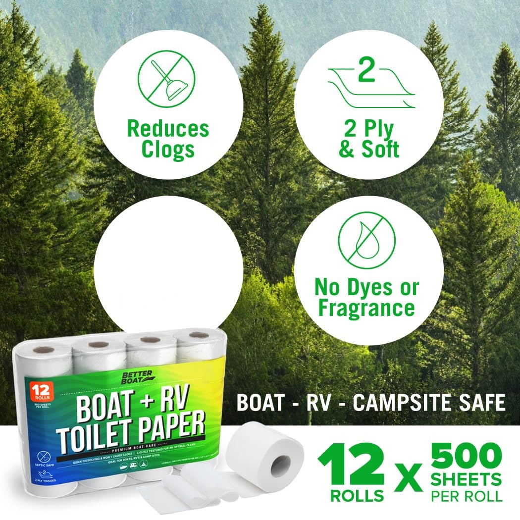 Boat And Rv Toilet Paper Septic Safe Quick Dissolving Tissue 12 Single Rolls Bio