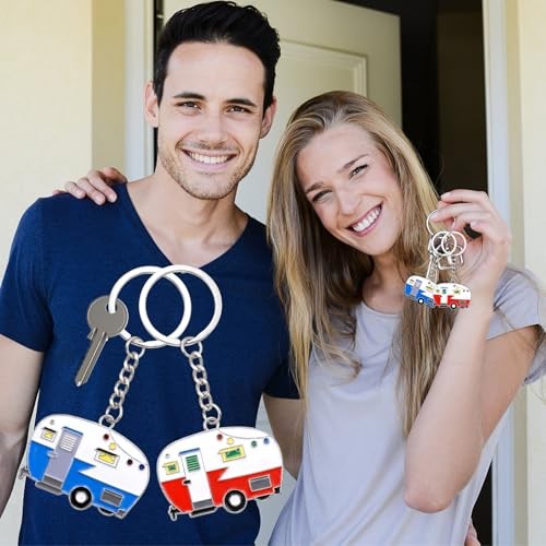 Thinp 2 Pieces Camper Keychain, RV Camper Keyring Accessories for Blue+red