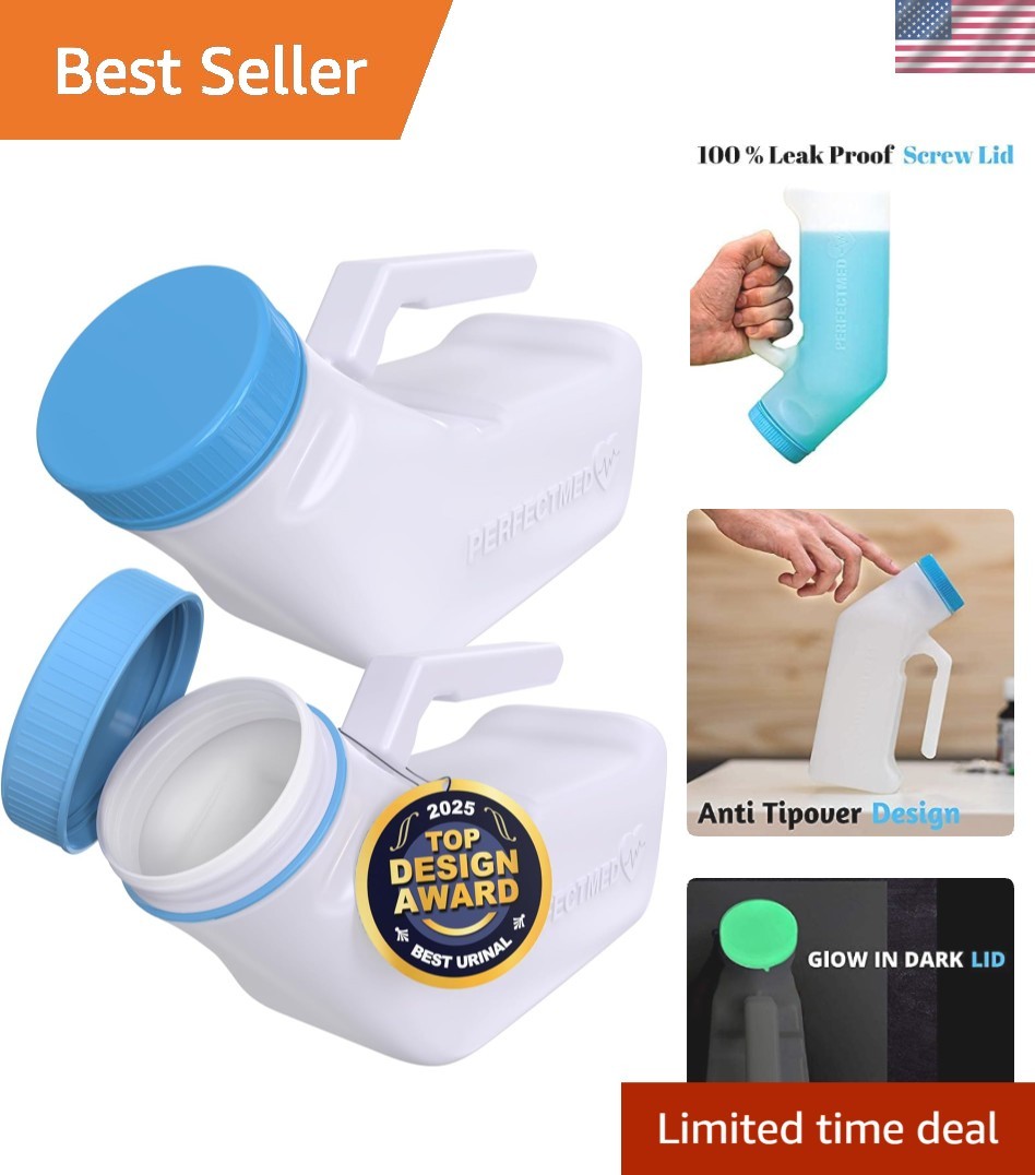 PerfectMed 32 oz Spill-Proof Urinals for Men 2 Pack – Glow in the Dark Lid