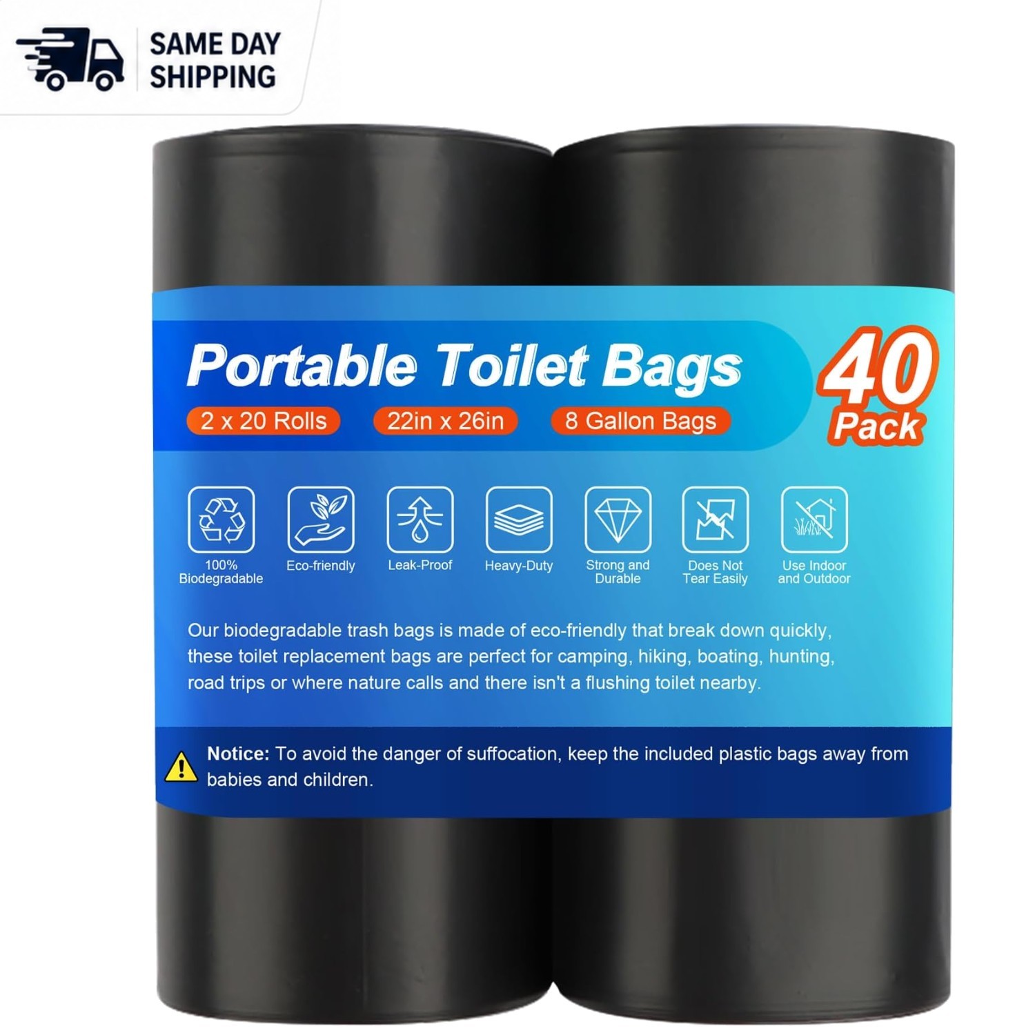 Portable Biodegradable Toilet Bags – 80 Thickened Liners for 5/8 Gallon Toilets