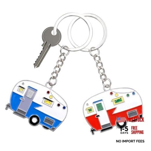 Thinp 2 Pieces Camper Keychain, RV Camper Keyring Accessories for Blue+red