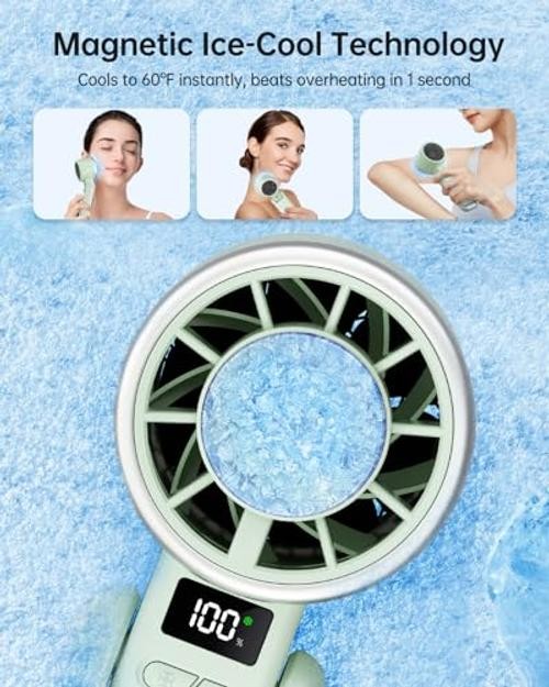 Portable Handheld Turbo Fan with Ice Cooling, 5 Speed Battery Green