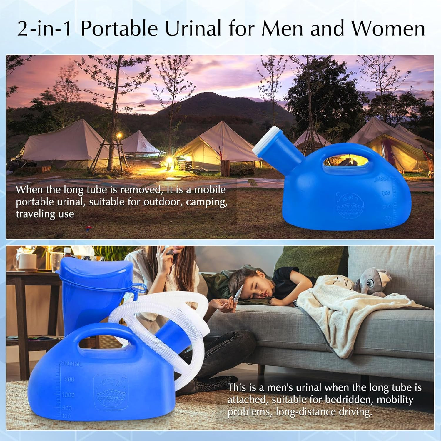 Portable Urinal for Women & Men, Urinal Bottle Spill Proof Bedside Urinals 2000