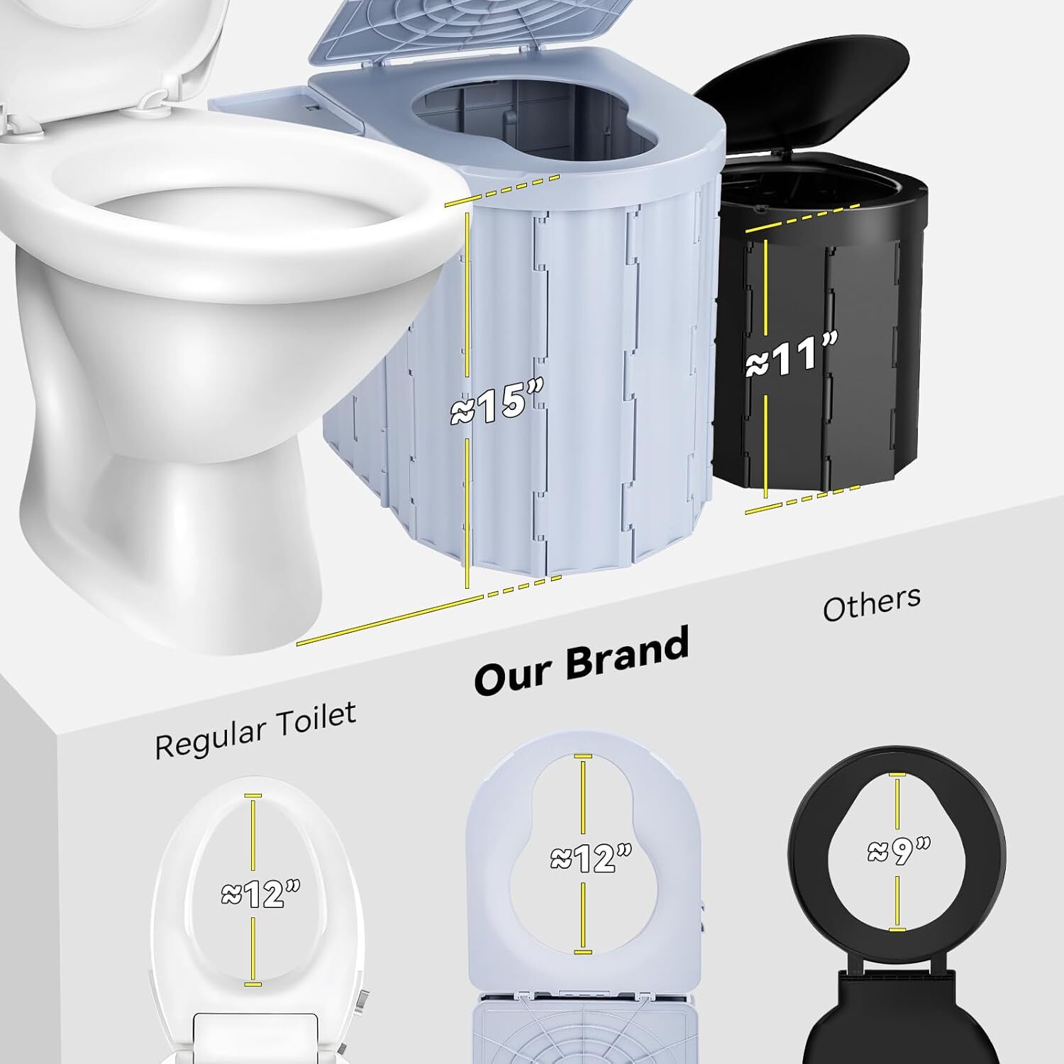 15” Portable Potty Toilet Outdoor Camping Portable Travel Mobile Flush Toilet