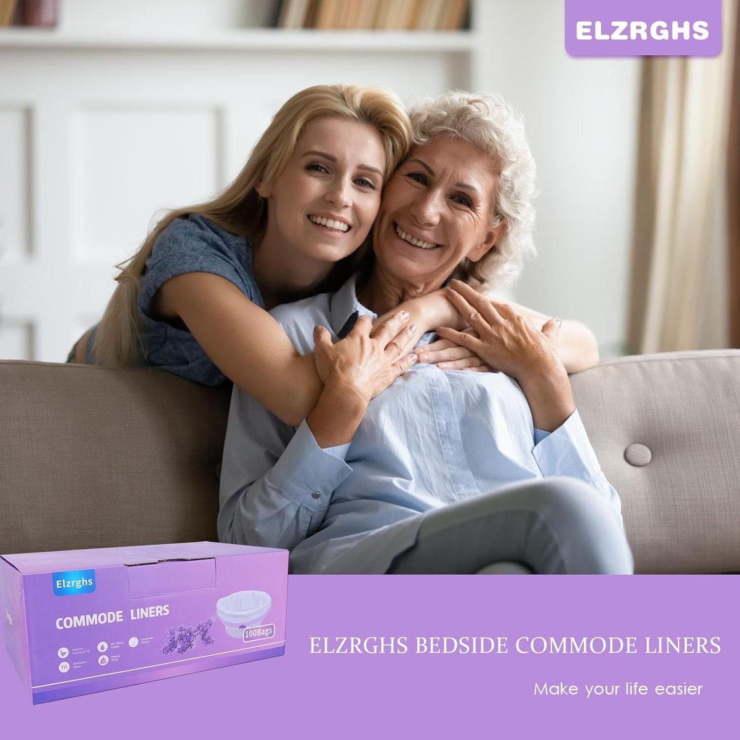 Commode Liners for Bedside Commode, Portable Toilet, Bed Pan, 100 Count Lavender