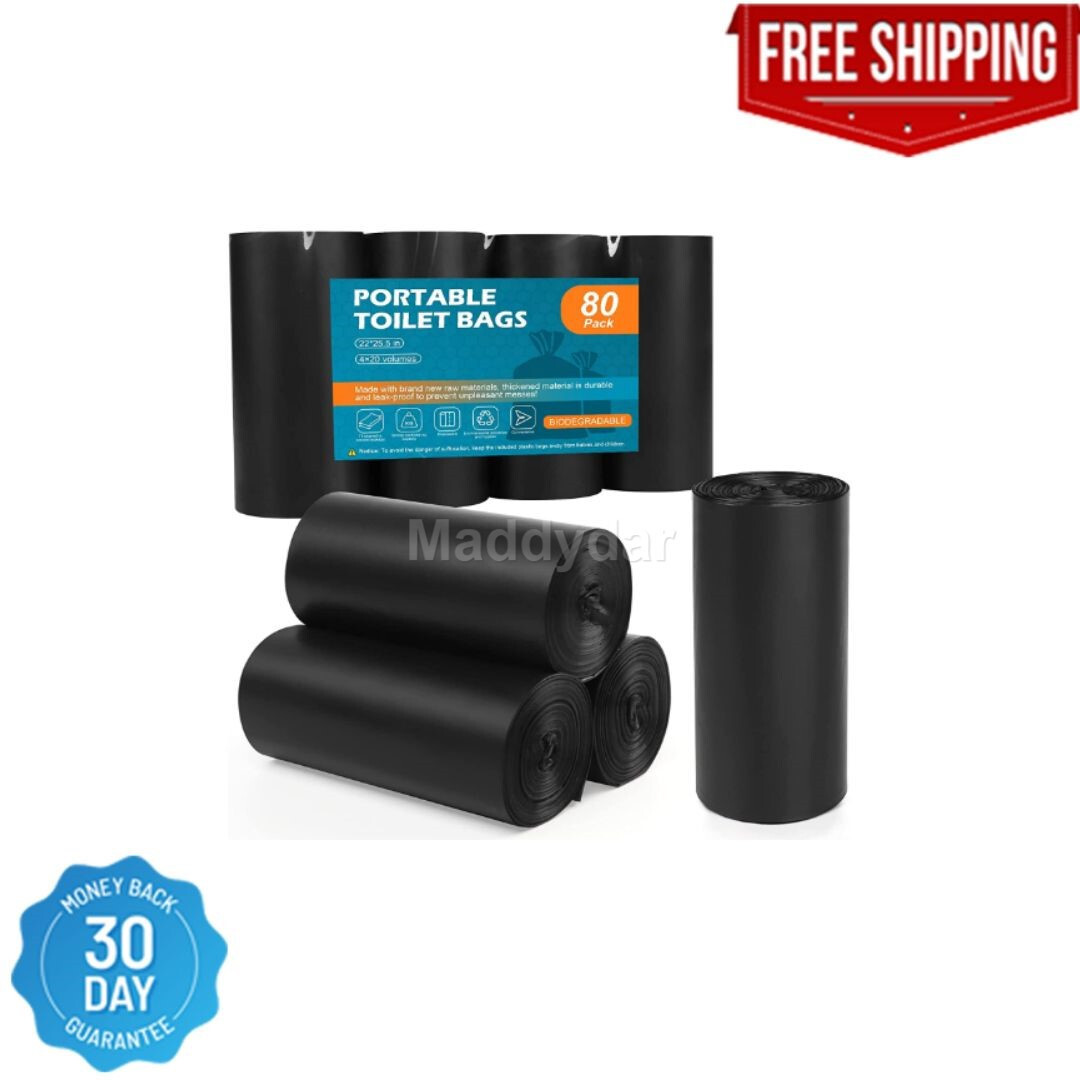 80 Portable Camping Toilet Bags, 8 Gallon Thickened Biodegradable Toilet Waste B