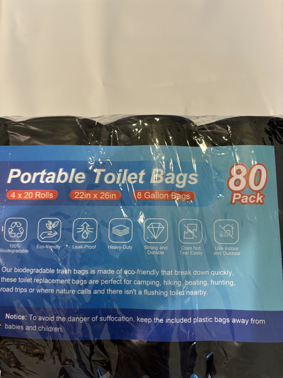 80 Pack Portable Camping Toilet Bags Black Biodegradable Porta Potty Bags