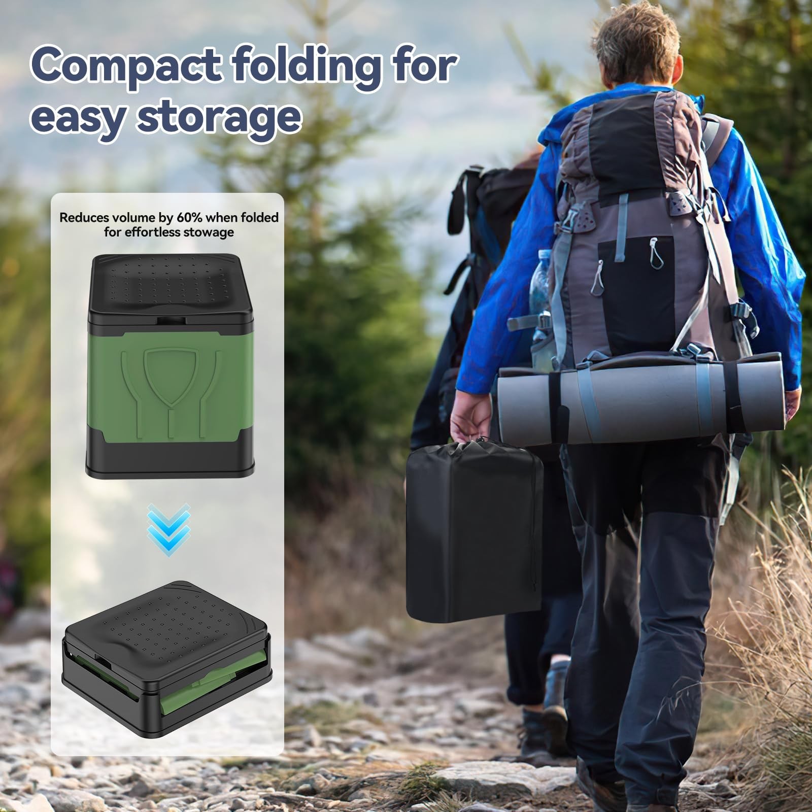 Collapsible Portable Toilet 14.3×12.4×12.8in, 330-440lbs Load – Camping