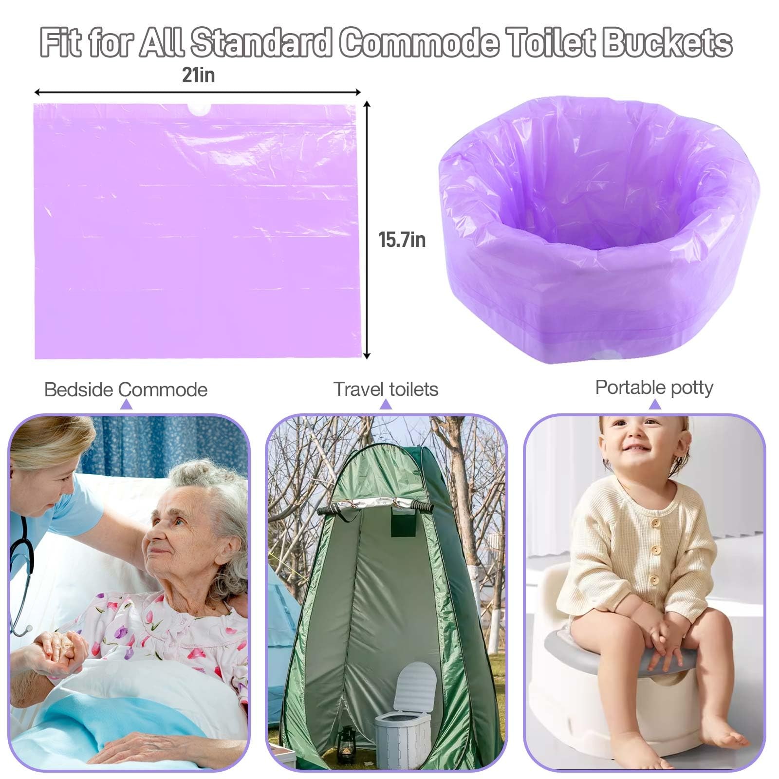 Commode Liners 120pcs Strong Portable Toilet 1 Count (Pack of 120), purple