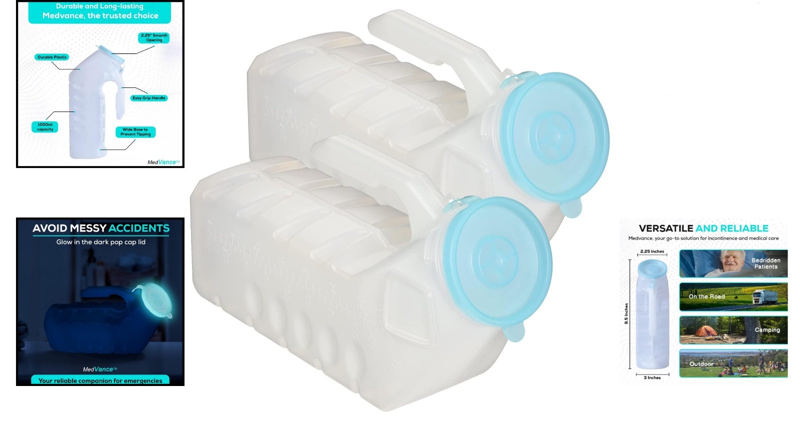 Multi-Purpose 1000ml Urinal Set – Portable Leak-Proof Bottles for Men 2-Pack