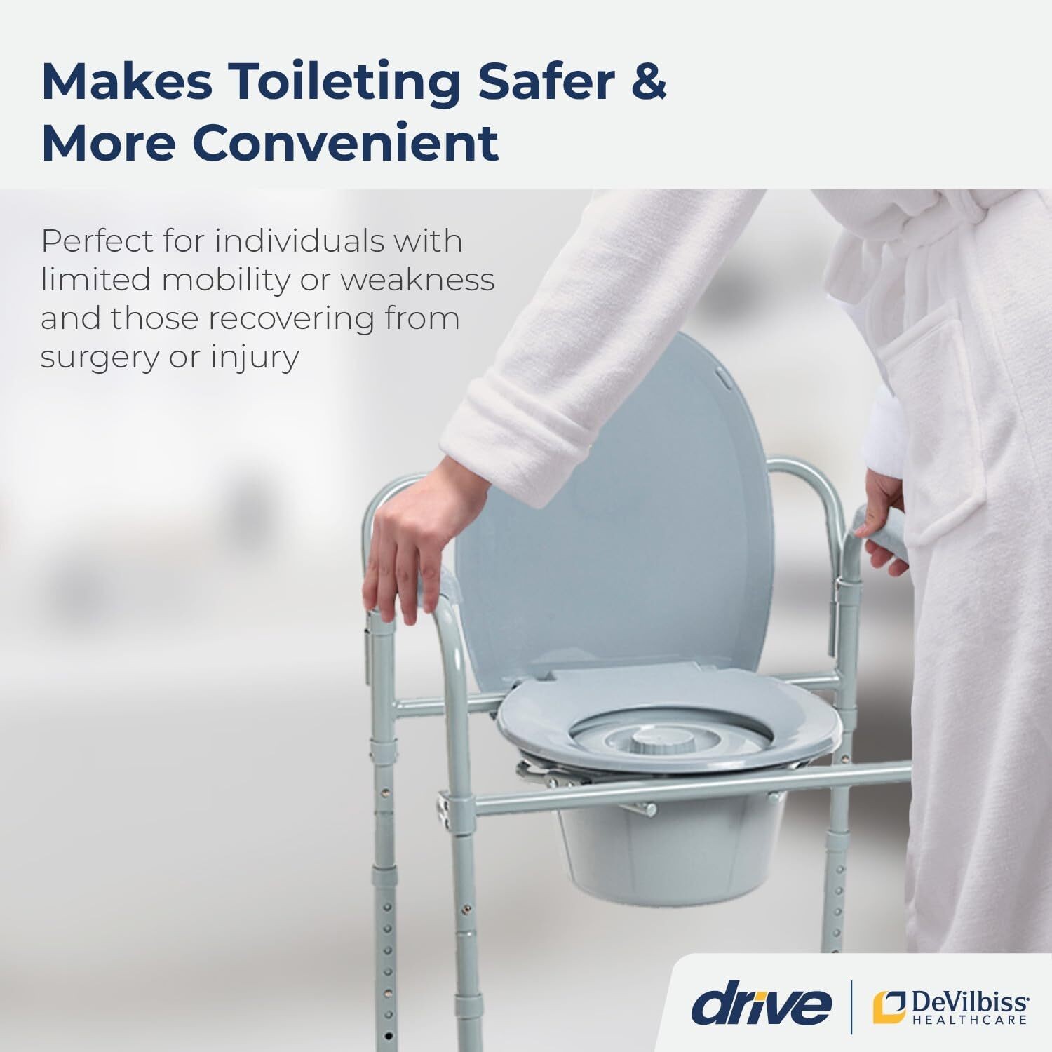 Folding Steel Bedside 3-In-1 Commode Chair Portable Toilet with 7.5 Qt. Bucket
