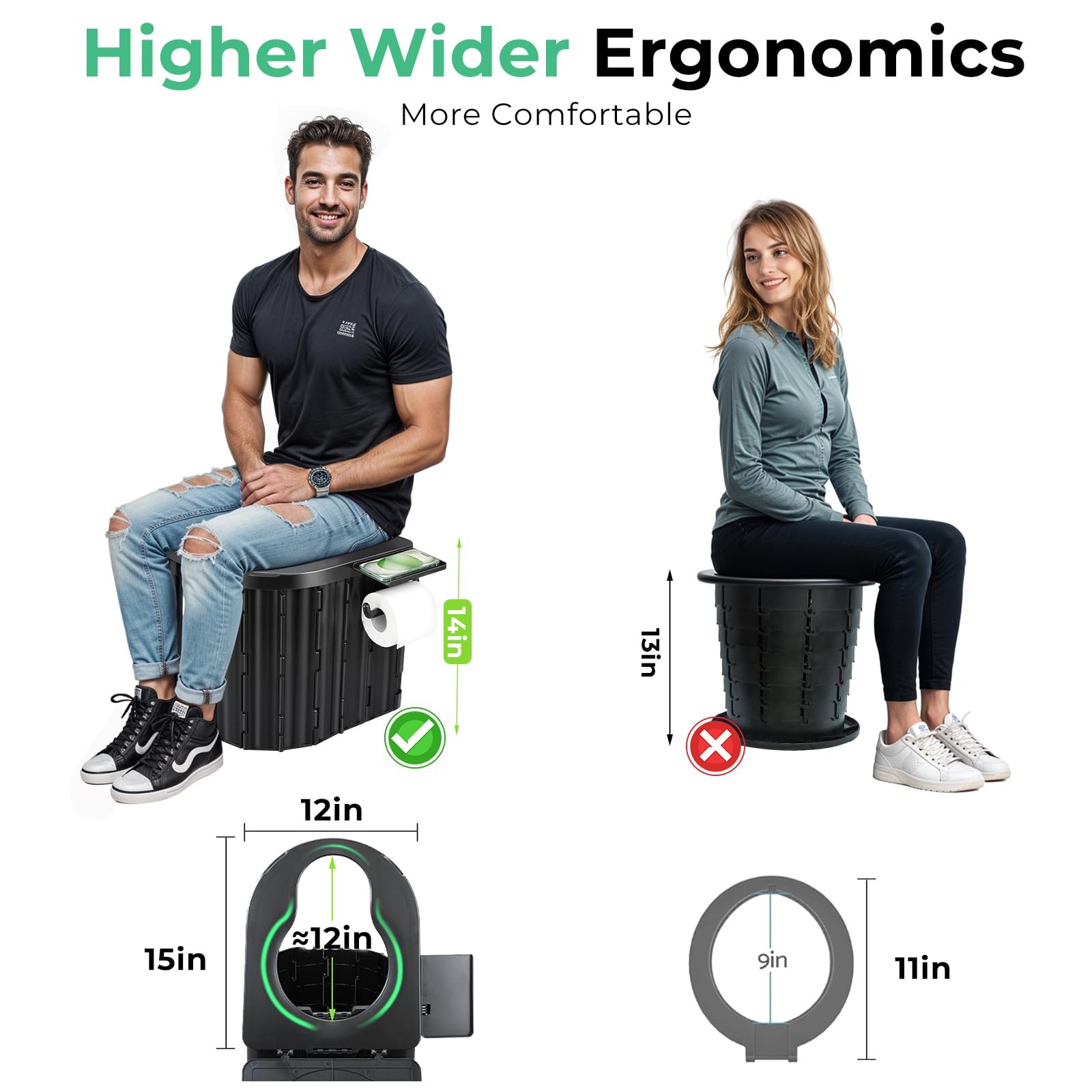 Sckee Camping Toilet, Portable Toilet for Adults, Travel Black