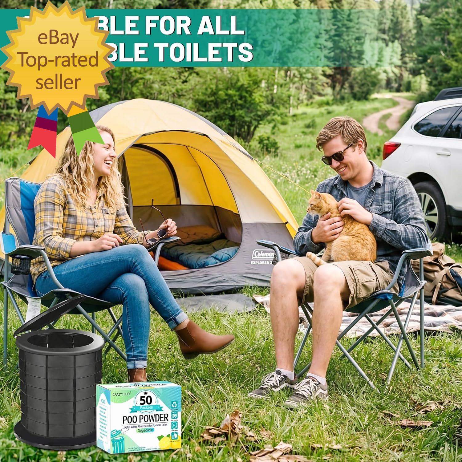 Poo Powder for Portable Toilet Gel Powder, Camping Toilet Gel | Lemon Scent Pee