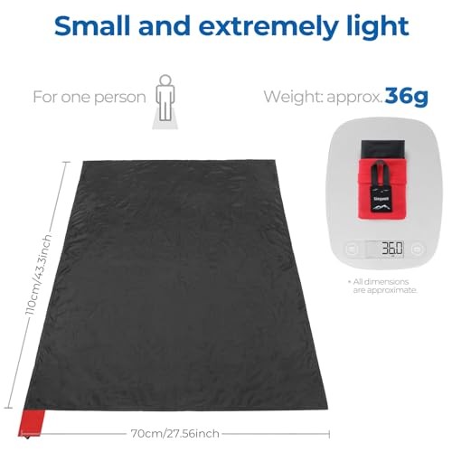 Pocket Picnic Blanket for 1 Person, 43.3×27.56″ (1.27oz) H Black (Red Pack)