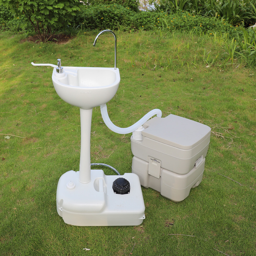 Portable Outdoor Hand Sink w/RV Camper Gravity Pedal Flush Toilet For Boats Camp