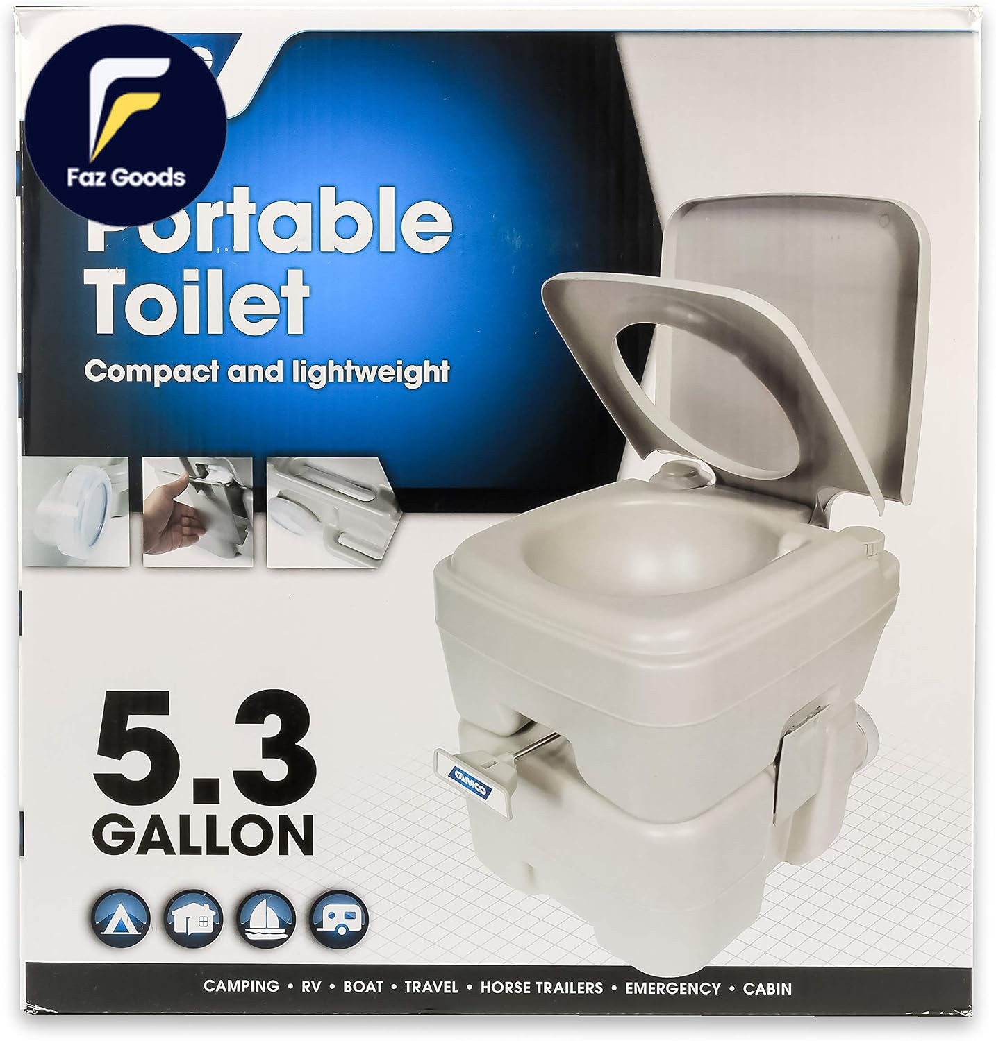 5.3-Gallon Portable Toilet – Features Detachable Holding Tank W/Sealing Slide Va