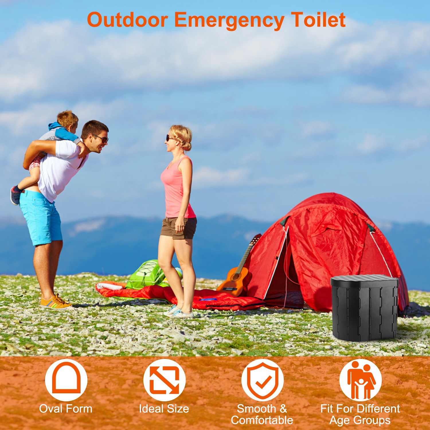 Foldable Portable Camping Toilet Emergency Travel Potty w/ Carry Bag
