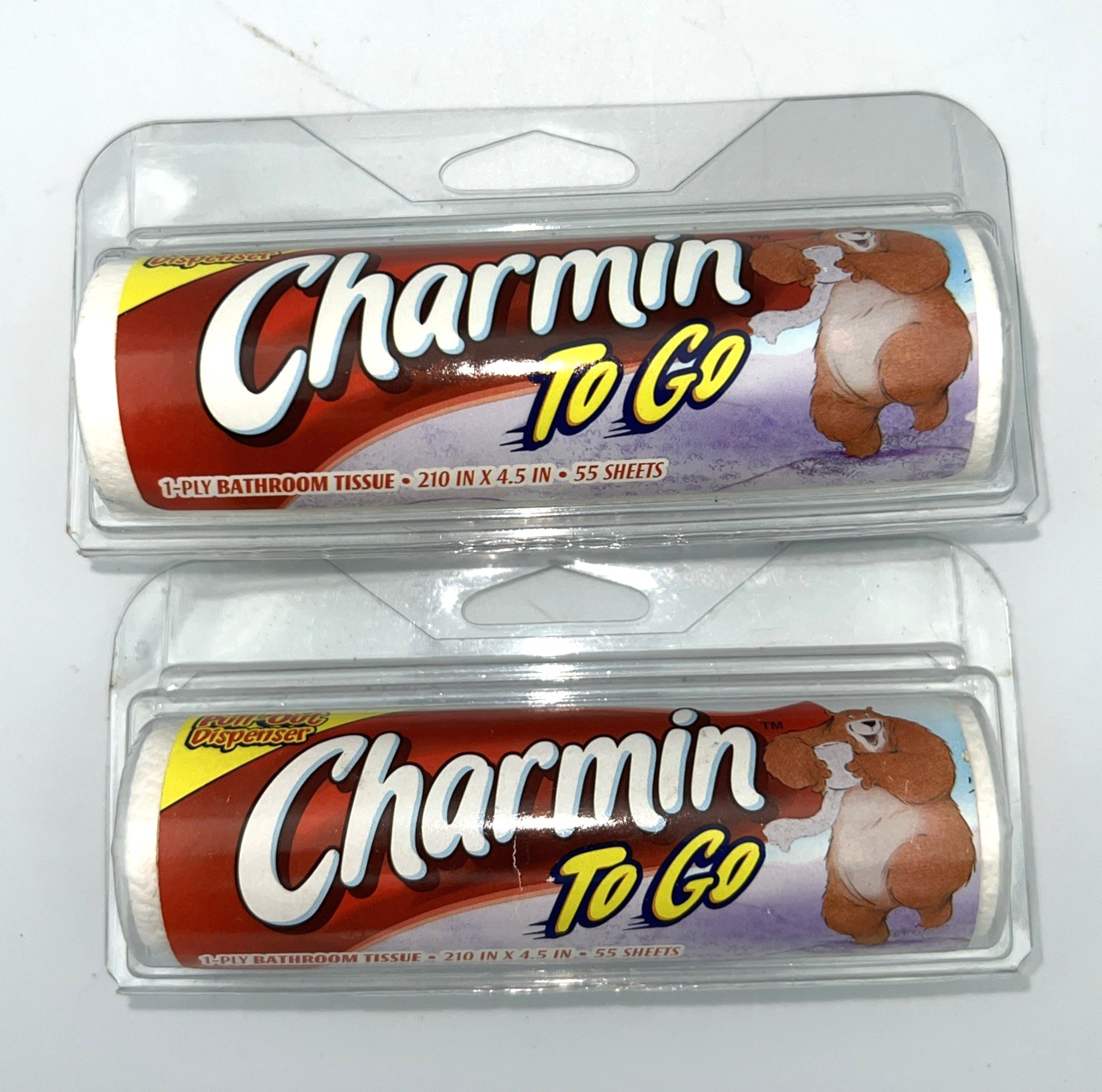 2003 Charmin To Go Toilet Paper Bath Tissue 55 Sheets Lot Of 2 Camping Hiking